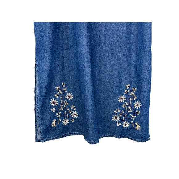 Vintage 90's M.P.H. Blues Women's 3x Denim Jean Maxi Dress Floral Embroidery - Picture 4 of 4